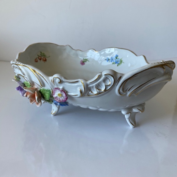 Antique Dresden Porcelain Oval Bowl Made in Germany Circa 1910-1930s - Picture 8 of 10